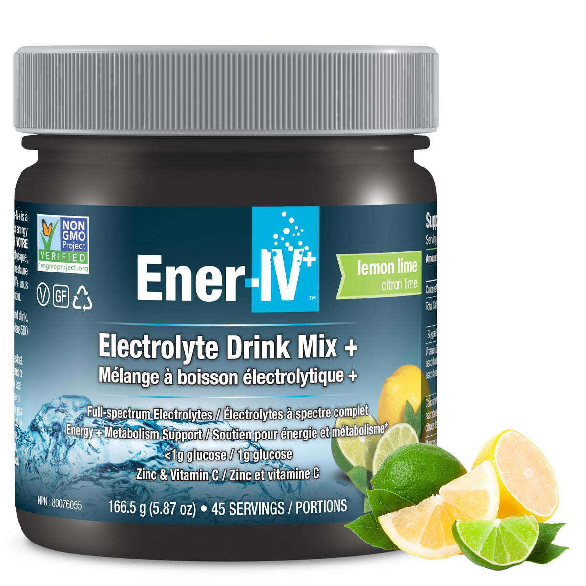 Ener-IV Lemon Lime electrolyte drink mix tub front