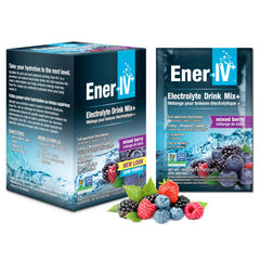 Front packaging of Ener-IV Mixed Berry electrolyte powder (12 count)