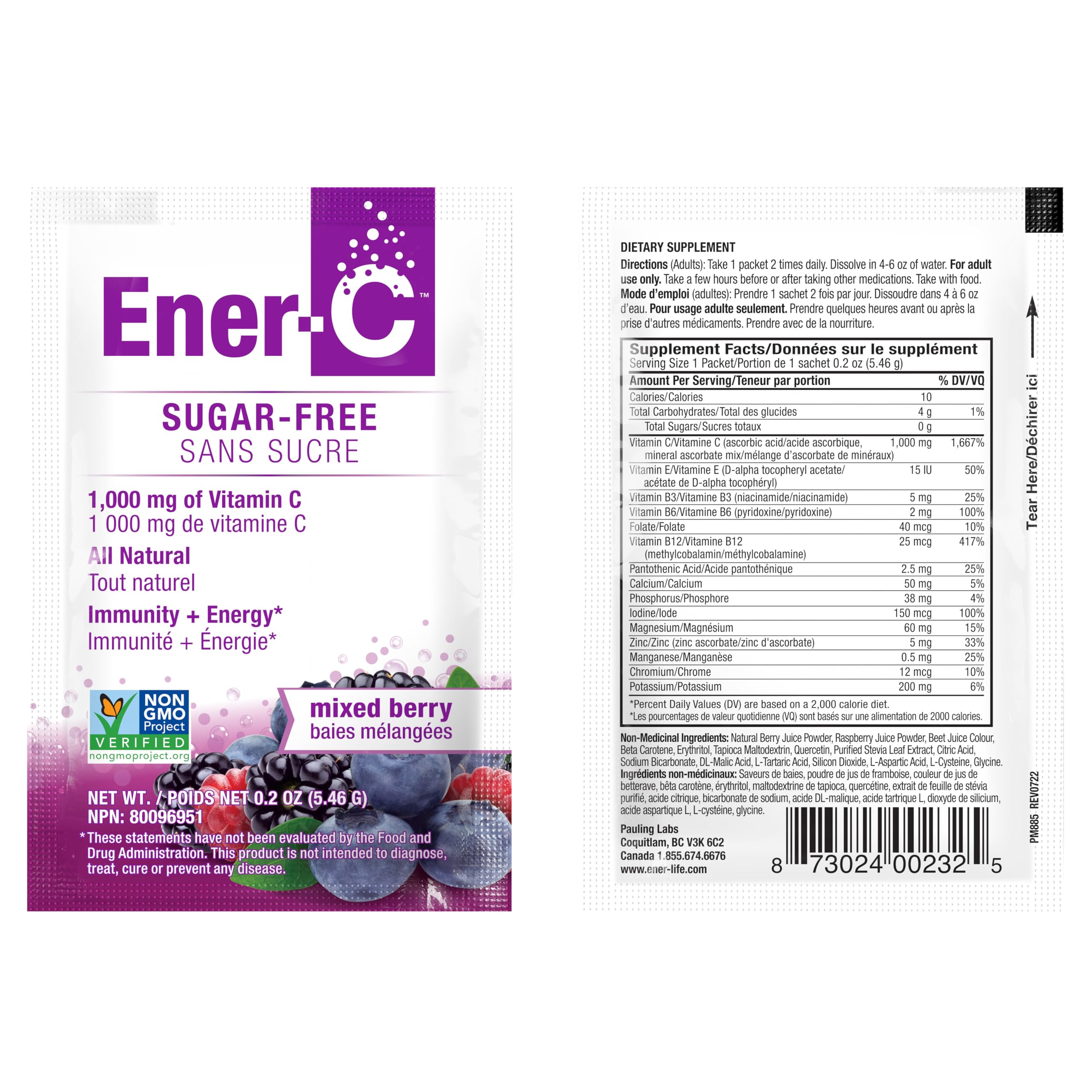 Usage-ready Ener-C sachets for mixing the drink