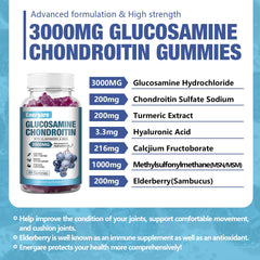 Close-up of Energare gummies showing glucosamine, chondroitin and MSM ingredients
