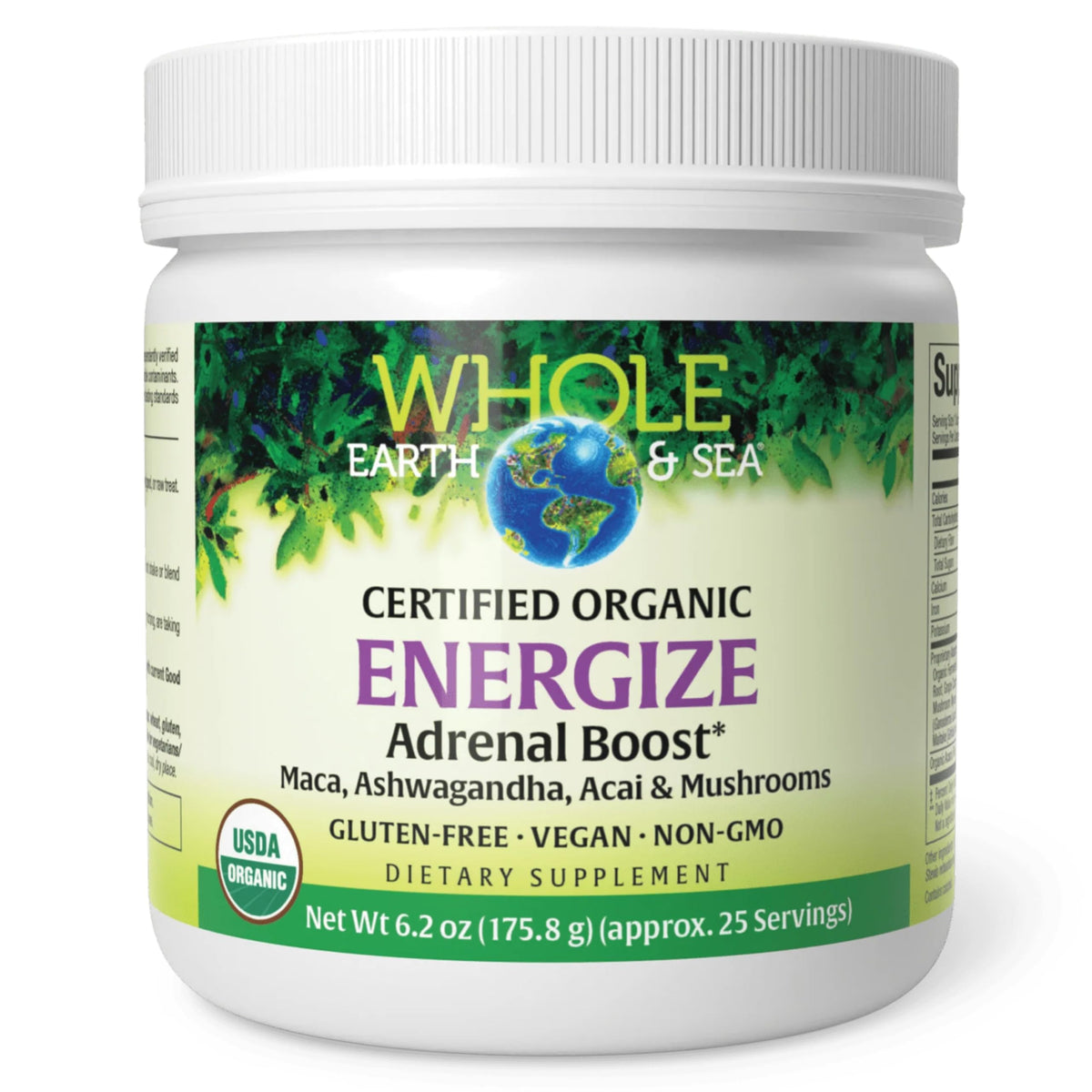 Energize Adrenal Boost powder jar label and scoop (6.2 oz)