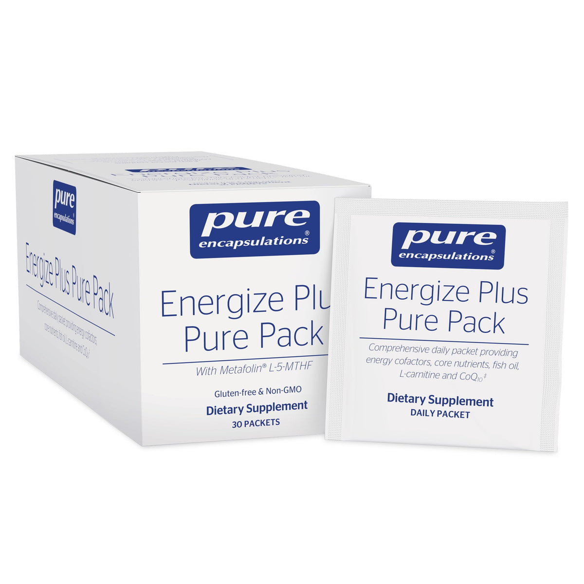 Pure Encapsulations Energize Plus Pure Pack packaging with 30 sachets