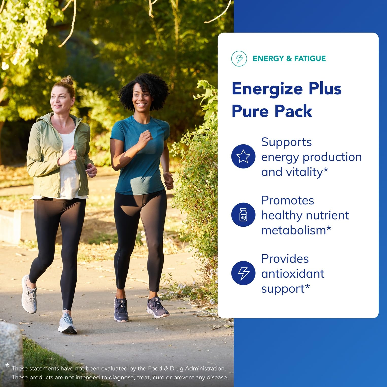 Close-up of Energize Plus Pure Pack label highlighting energy production benefits