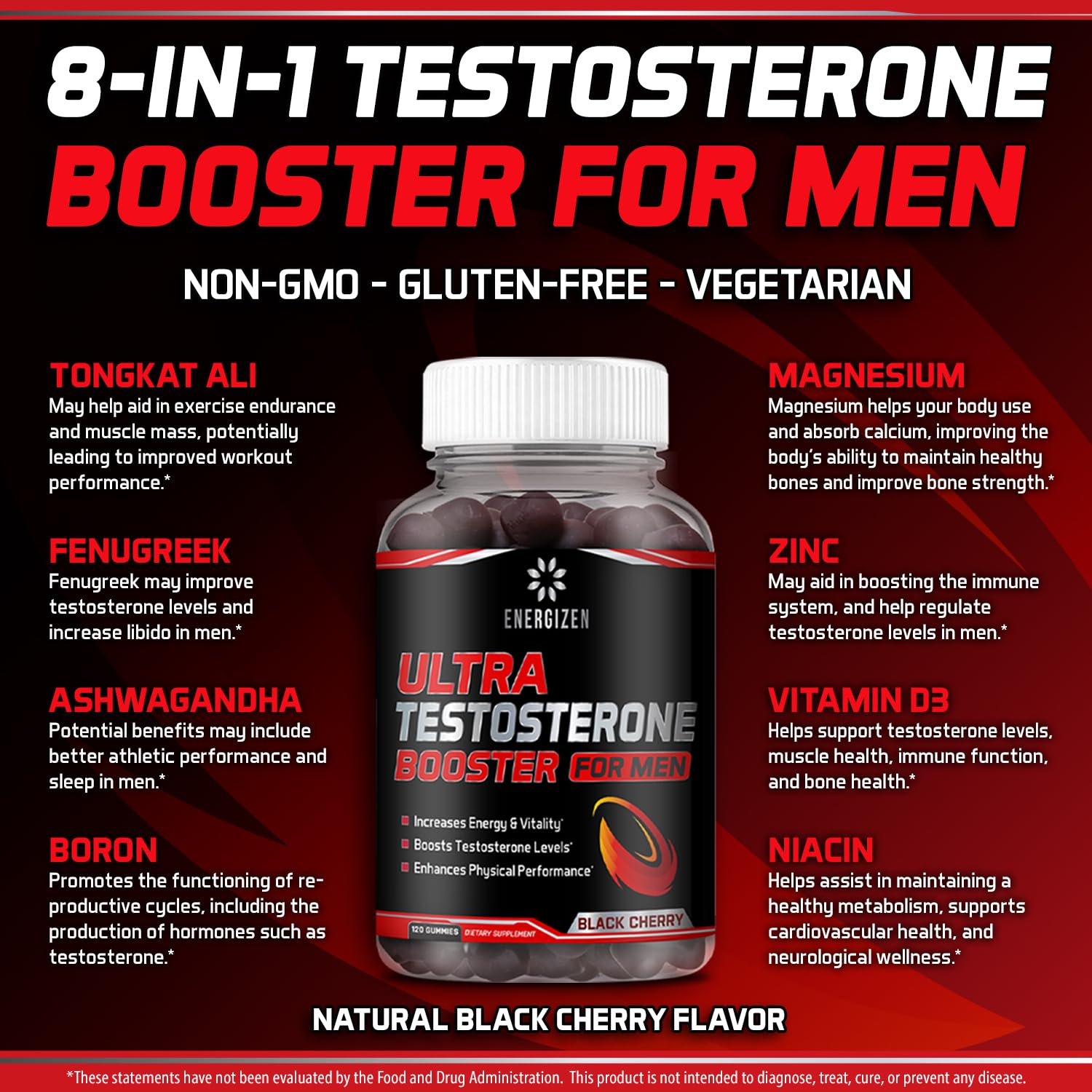 Energizen black cherry gummies pack for convenient energy and libido support.