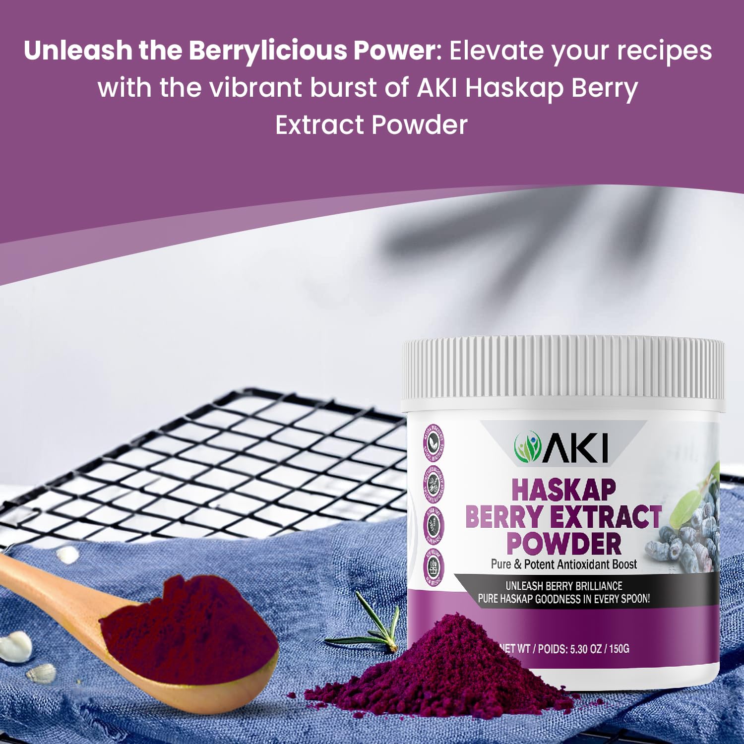 Energy boost concept banner for AKI Haskap Berry Extract Powder