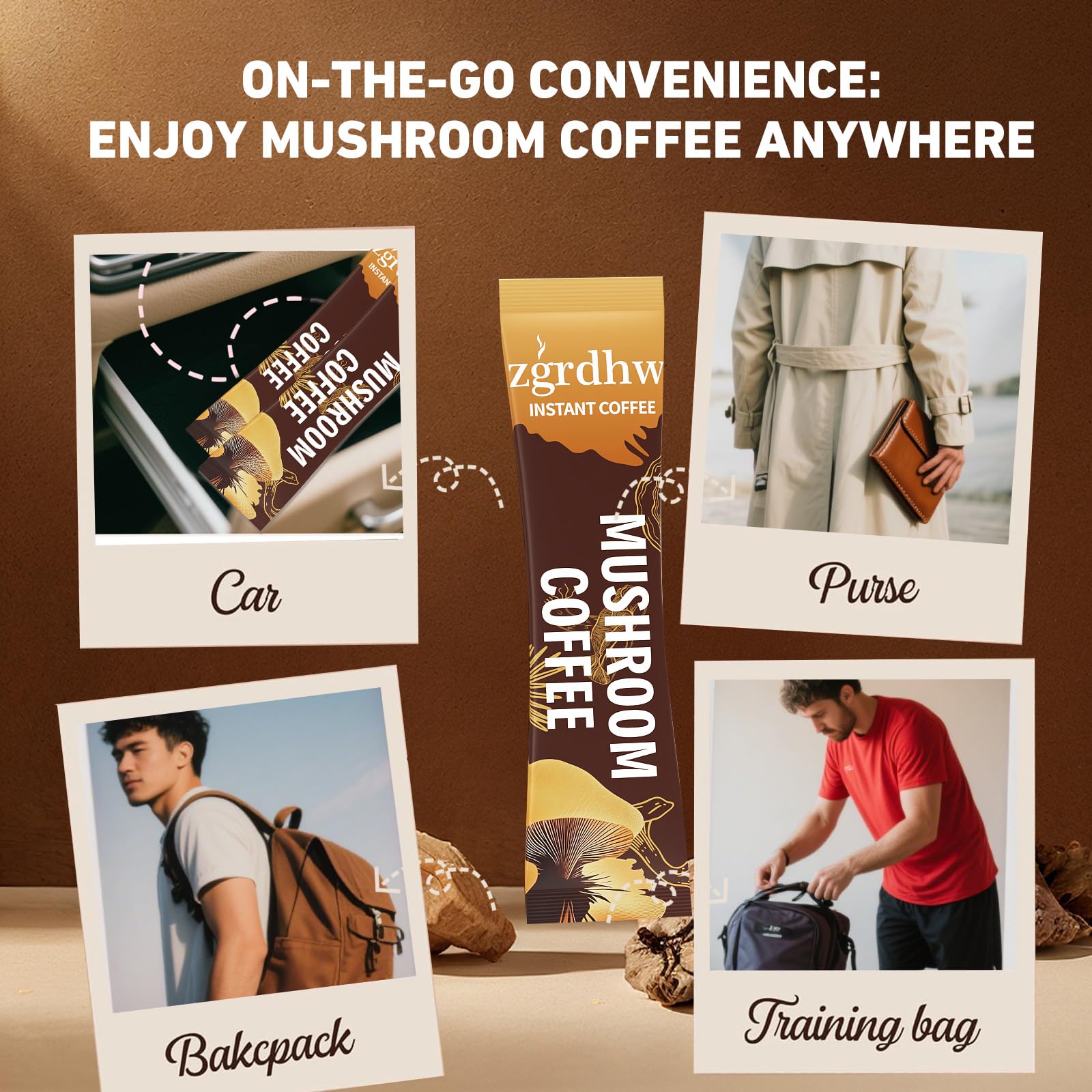 Graphic illustrating energy, focus, and immune support from mushroom coffee.