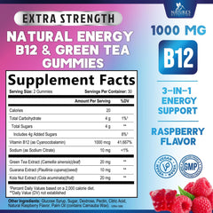 Close-up of Vitamin B12 1000mcg energy gummies label