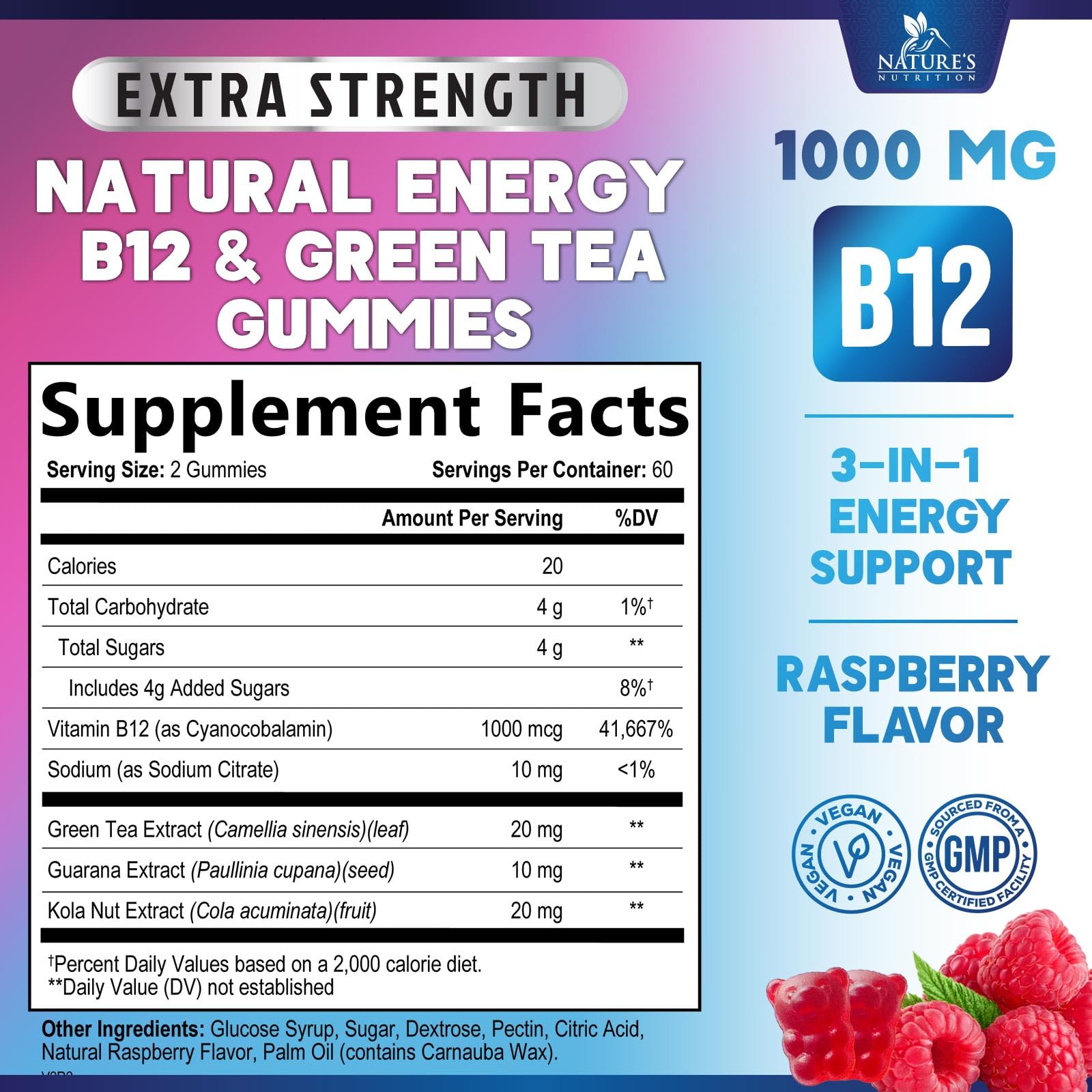 Packaging for Energy Gummies 1000mcg Berry
