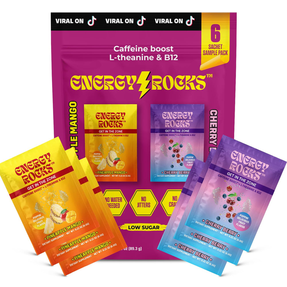 Energy Rocks No Water Cherry Berry Crystals deliver quick energy on the go.
