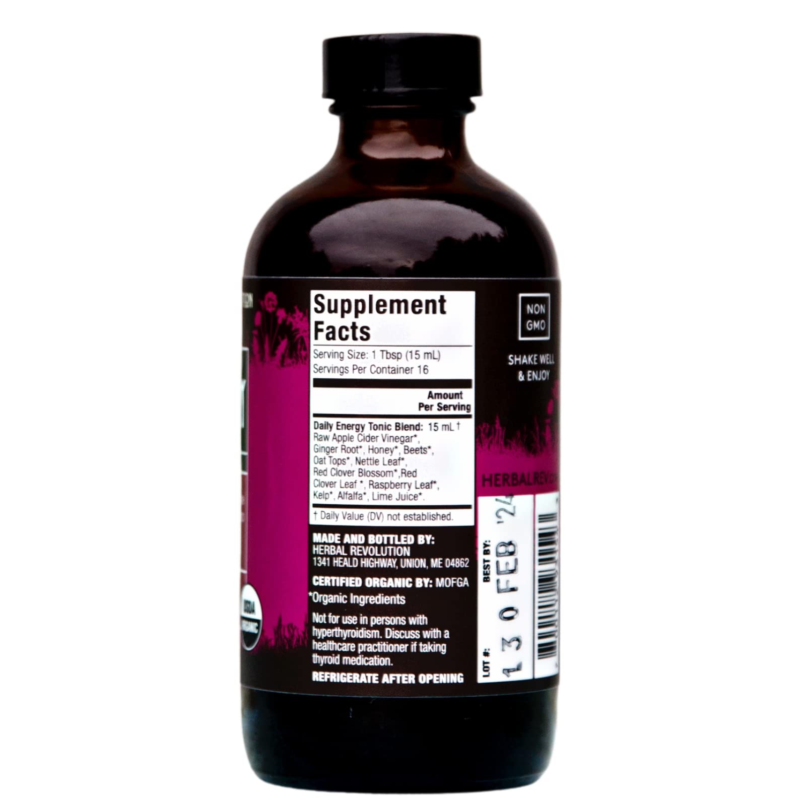 Organic ingredients for Energy Tonic including beets, ginger, nettle, and raspberry leaf