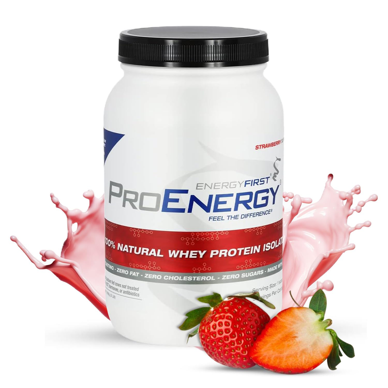 EnergyFirst grass-fed strawberry whey isolate bottle for post-workout fueling