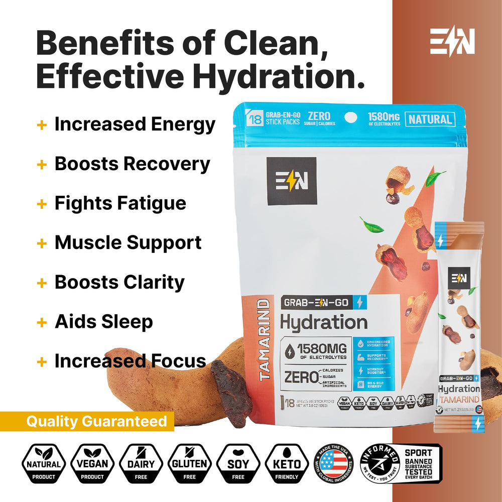 Engineered Nutrition sugar-free electrolyte tamarind packet pour into glass for keto hydration