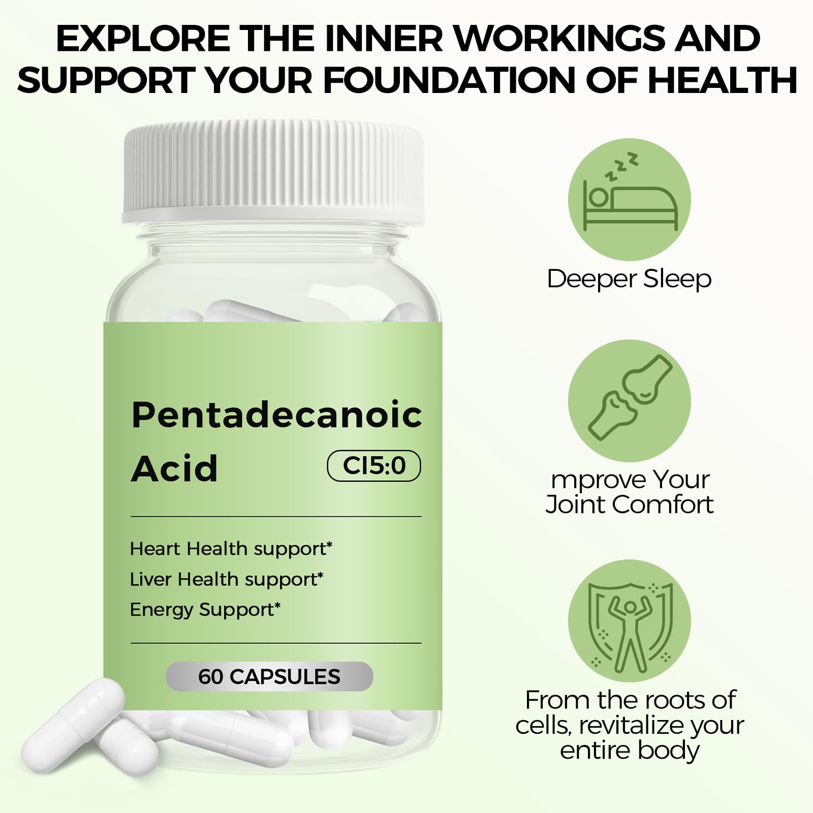Close-up of Pure Pentadecanoic Acid (C15:0) capsules