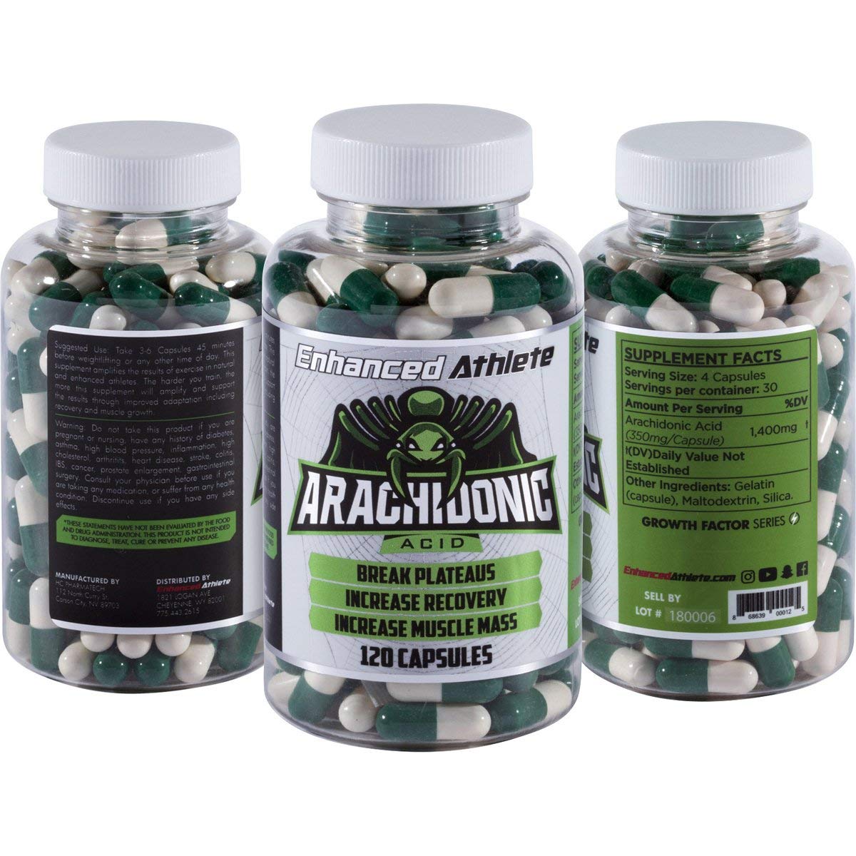 Enhanced Athlete Arachidonic Acid supplement bottle with 120 capsules