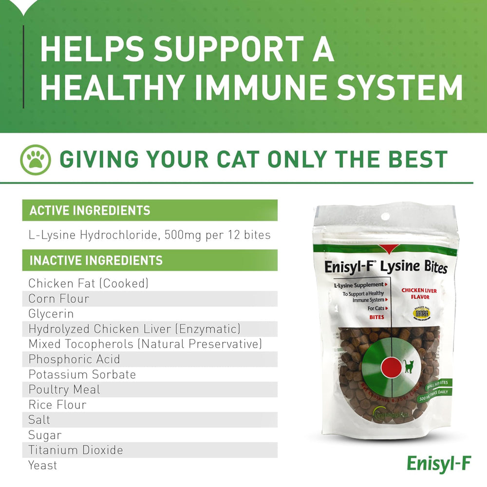 Close-up of Lysine bites with chicken liver flavor for cats