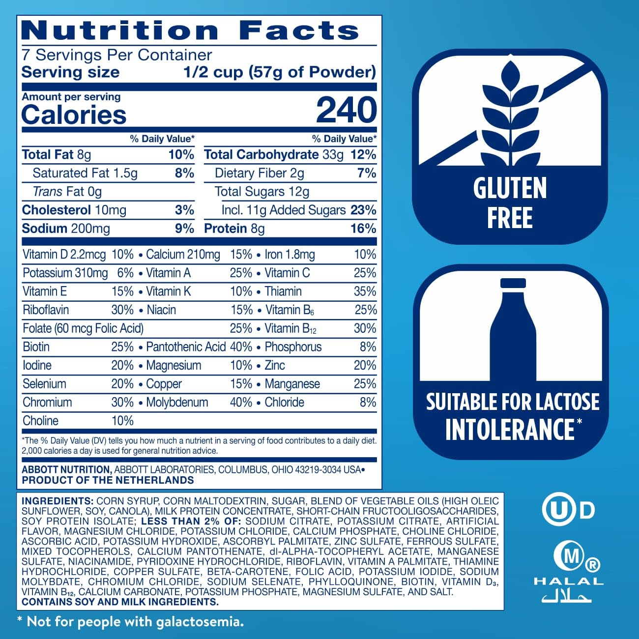 Close-up of nutrition facts and ingredients on label