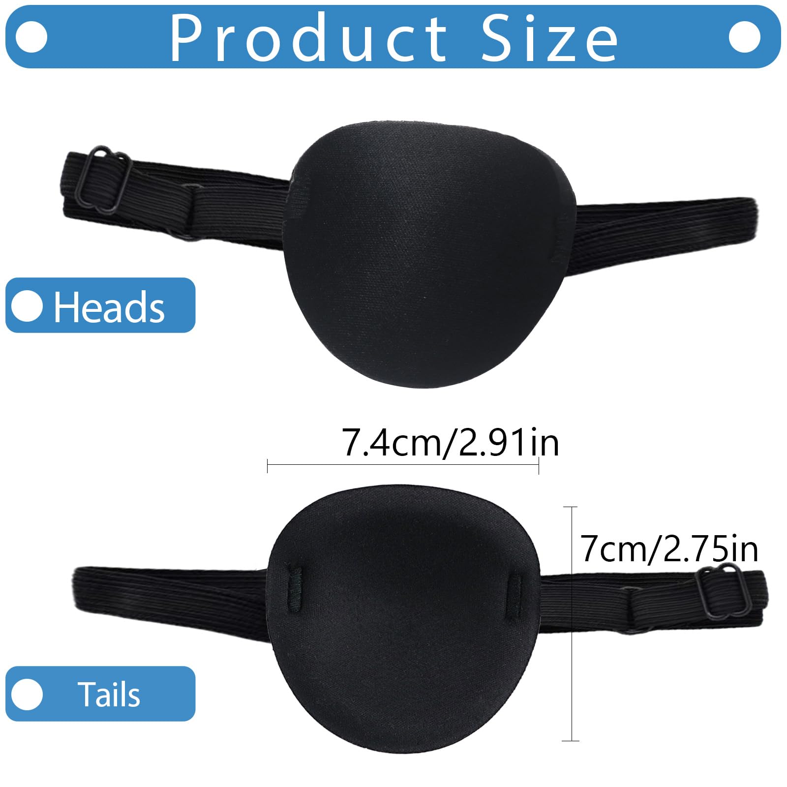 eye patch fully covers one eye with Velcro headband