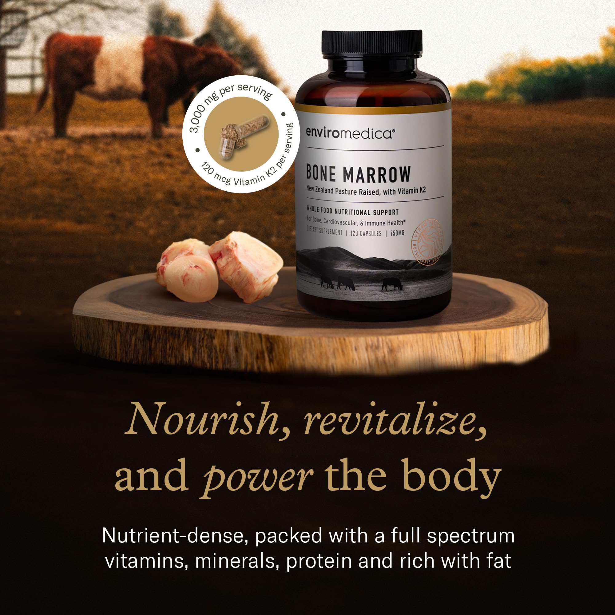 Ingredient panel showing MCHA, collagen, and Vitamin K2 MK7