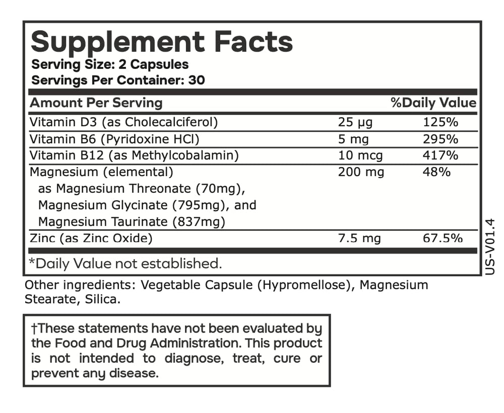 Nutrition label for EnvItamin Ultra Magnesium 1700mg