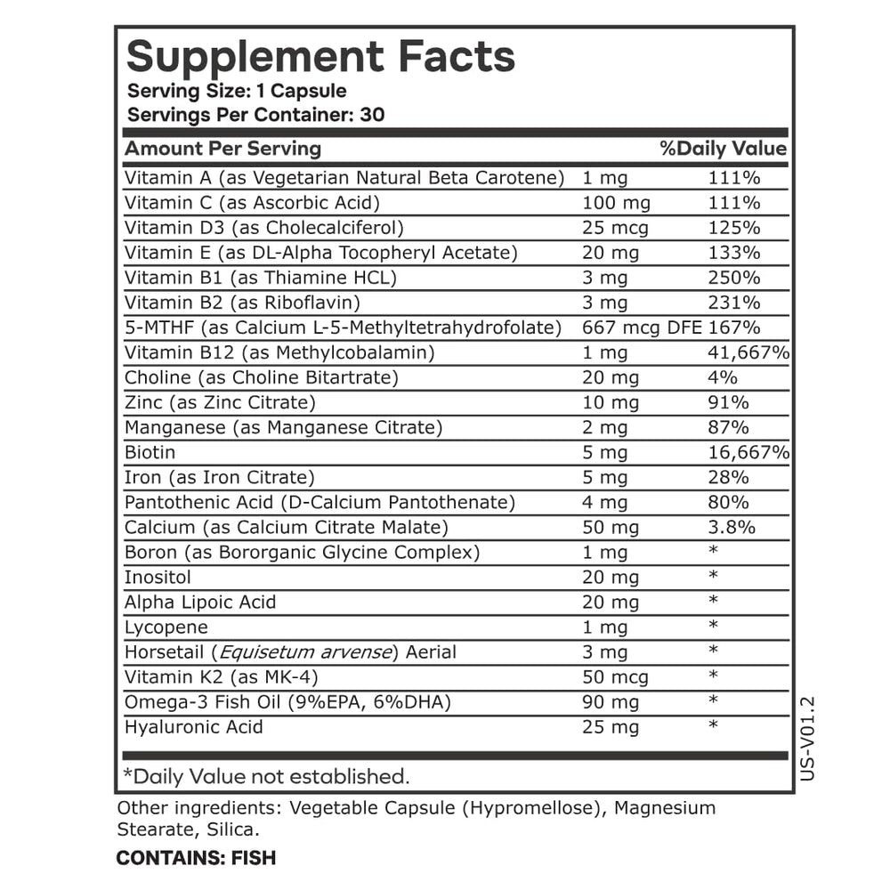 Graphic highlighting Iron, Horsetail, Biotin in formula