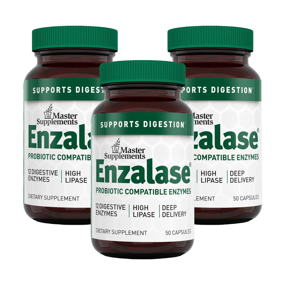 Enzalase bottle label showing 50 capsules per bottle