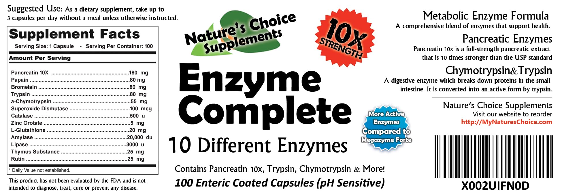 Close-up of Enzyme Complete label showing potency and serving size