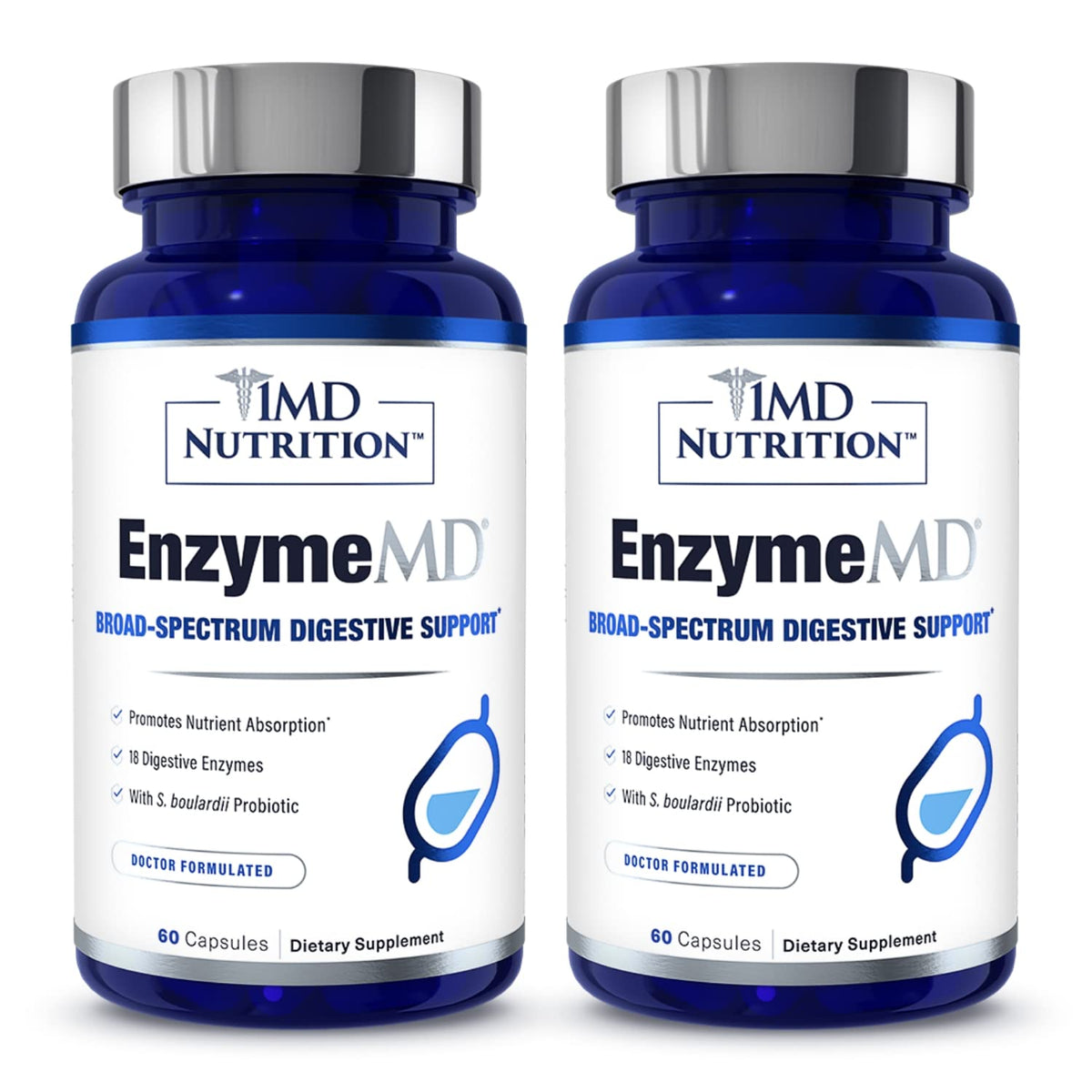 1MD EnzymeMD bottle with 18 plant-based digestive enzymes