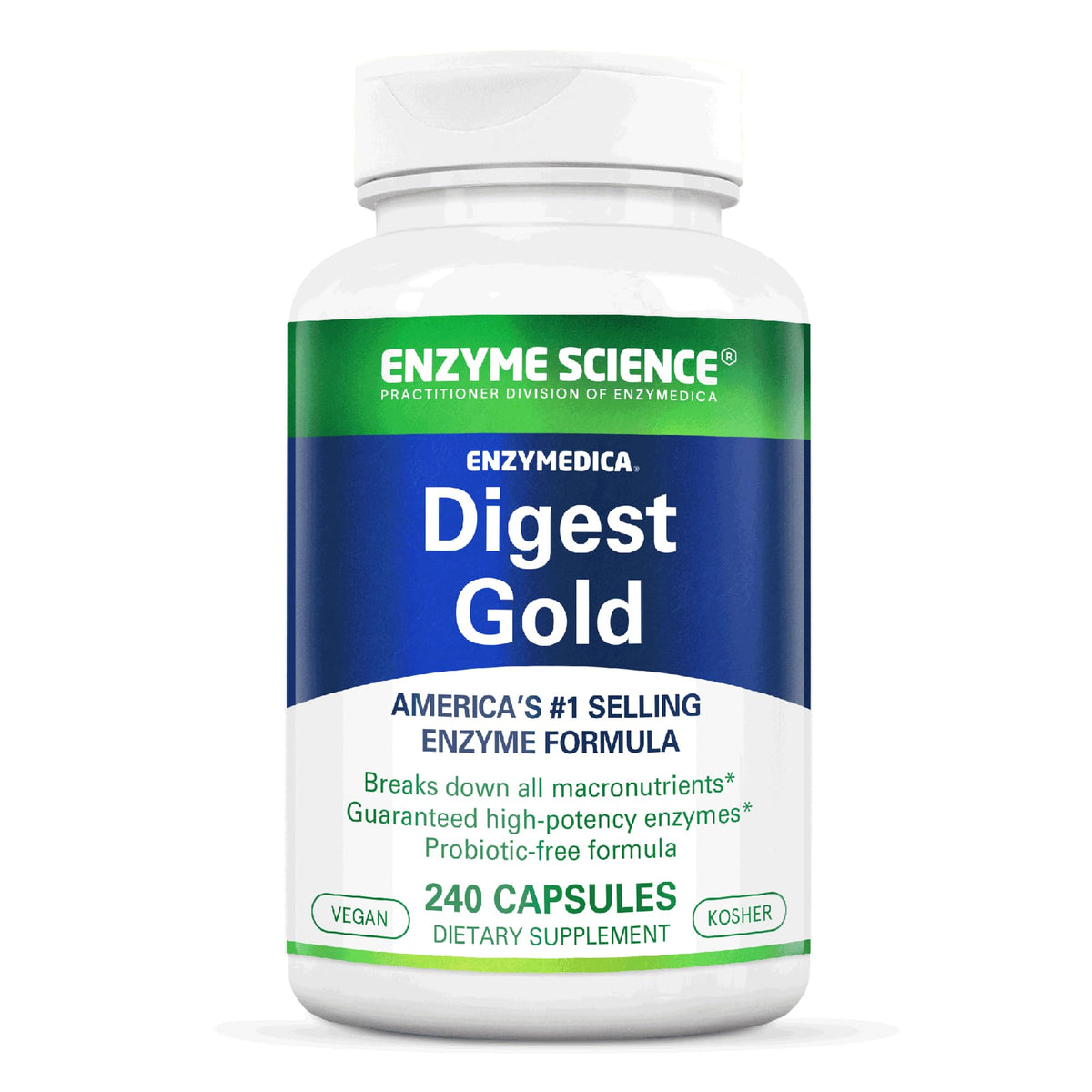 Digest Gold bottle and packaging with vegan and gluten-free emphasis