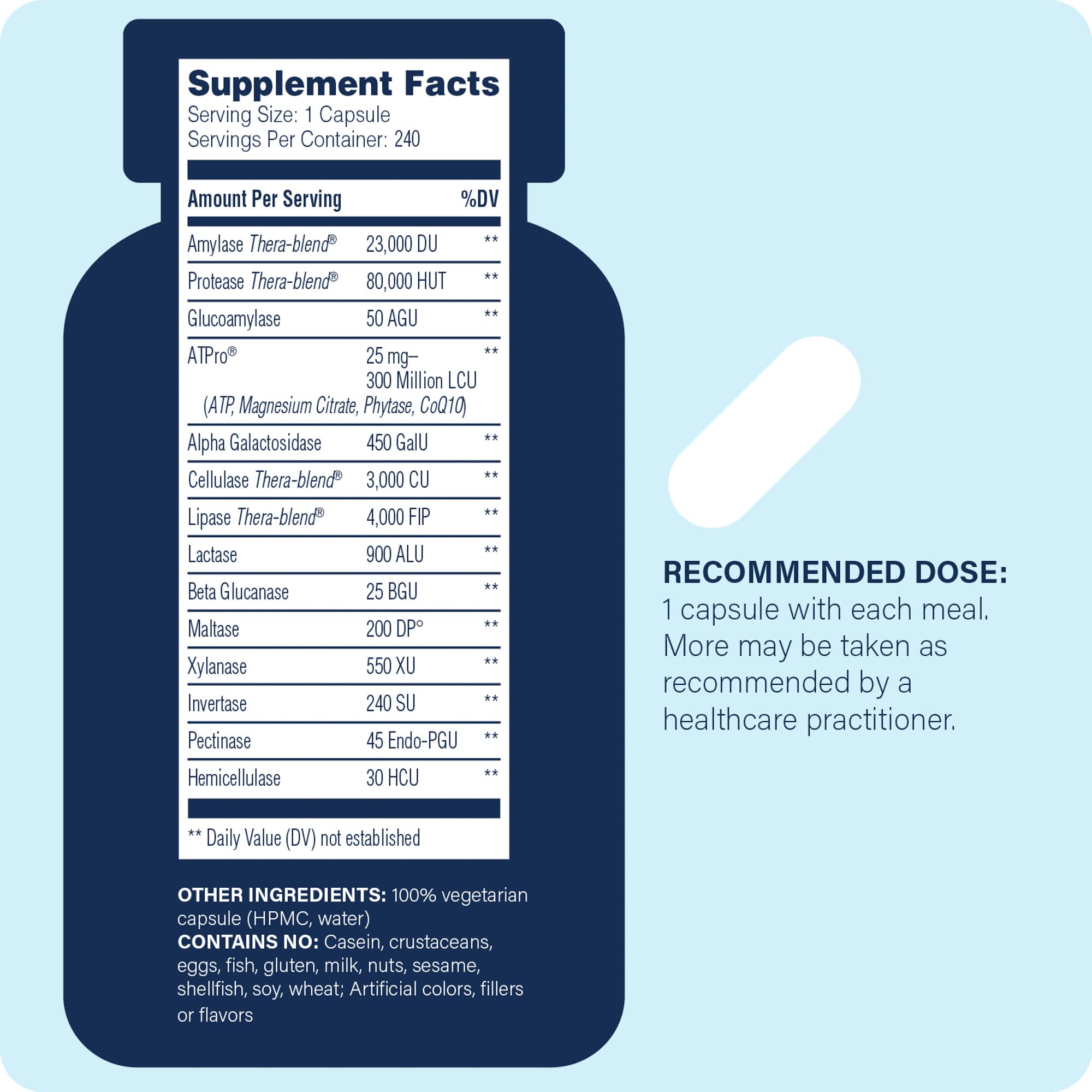 Close-up of Digest Gold 240 capsules bottle and label