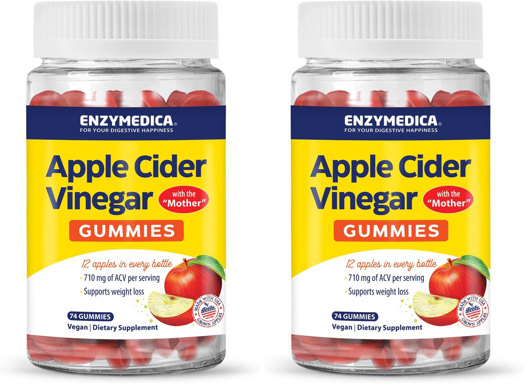 Enzymedica Apple Cider Vinegar Gummies bottle showing the Mother for natural benefits.