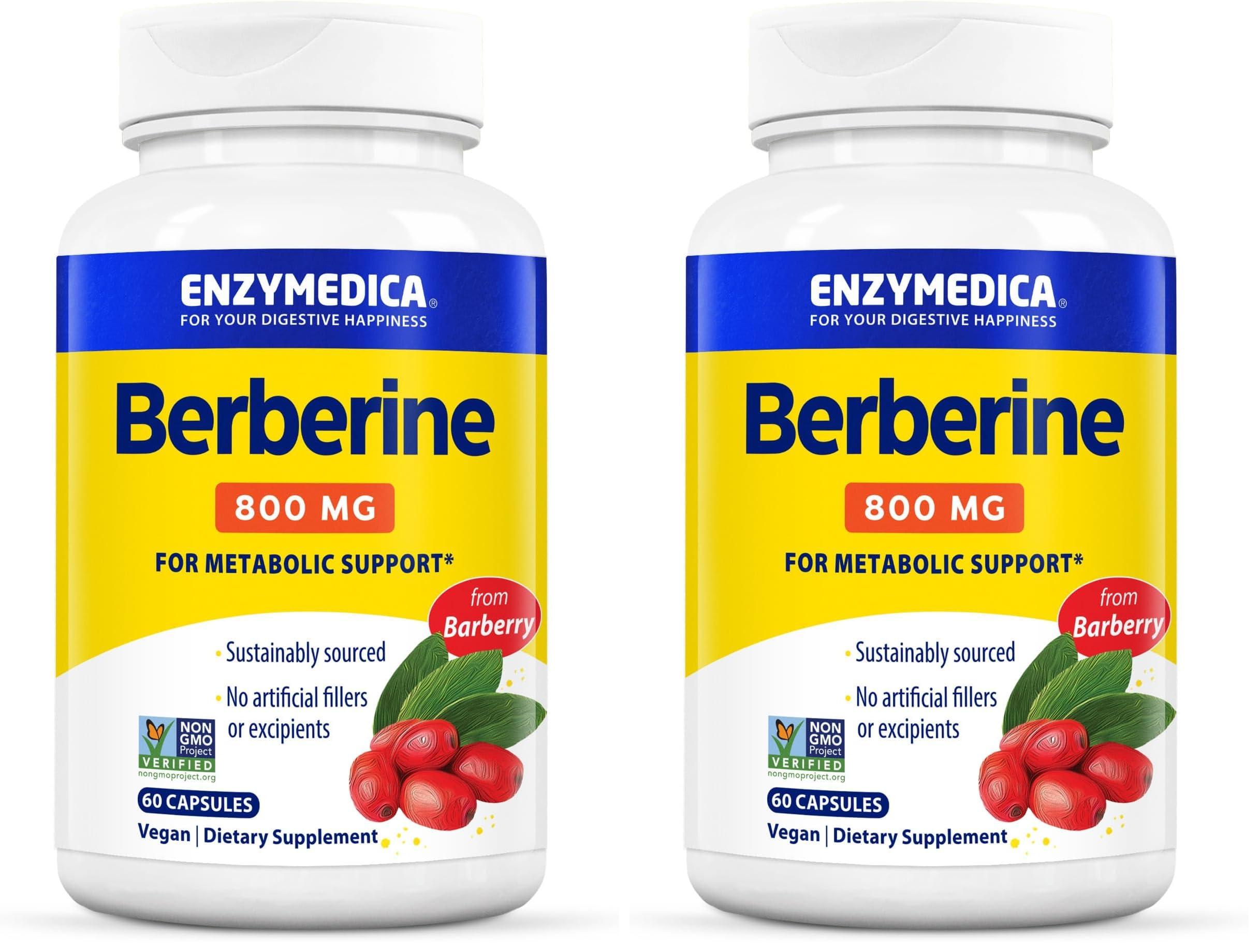 Front view of Enzymedica Berberine 800 mg vegan capsules pack 2