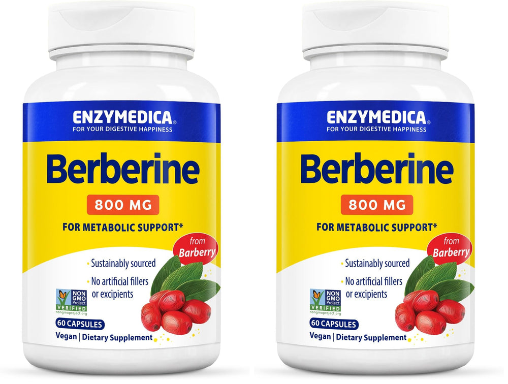 Front view of Enzymedica Berberine 800 mg vegan capsules pack 2