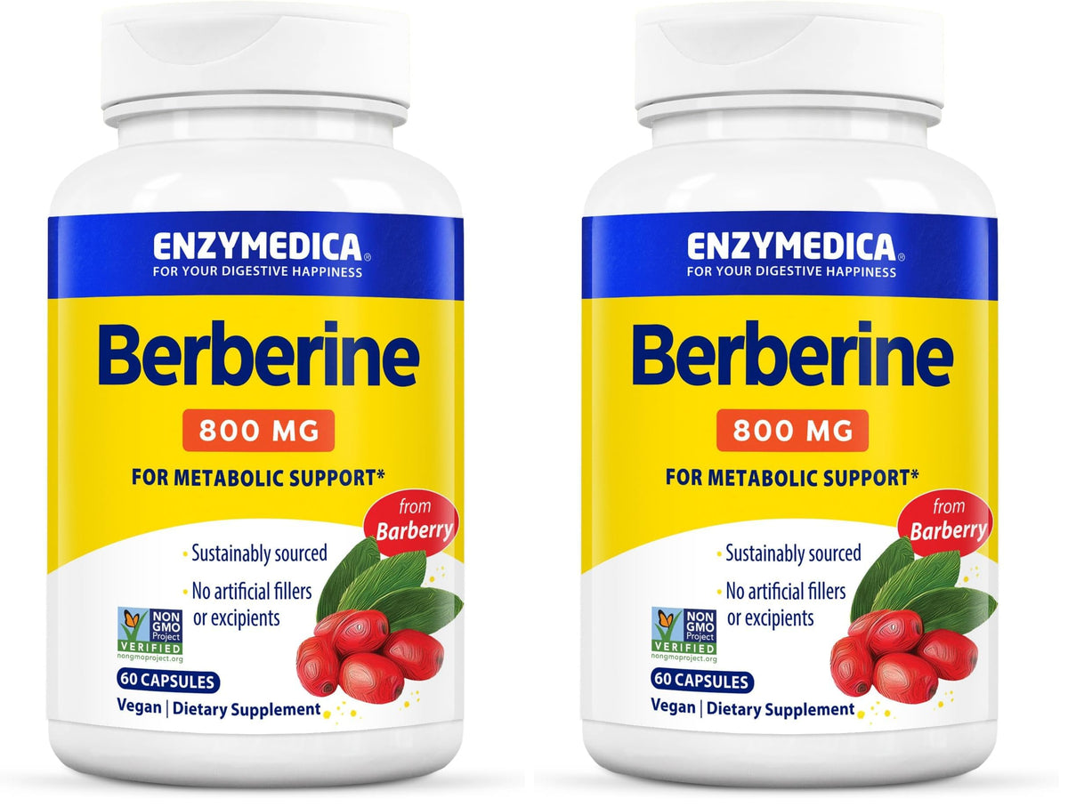 Front view of Enzymedica Berberine 800 mg vegan capsules pack 2