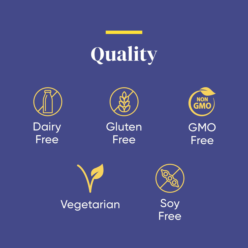 Gluten-free, dairy-free, vegetarian seal on bottle