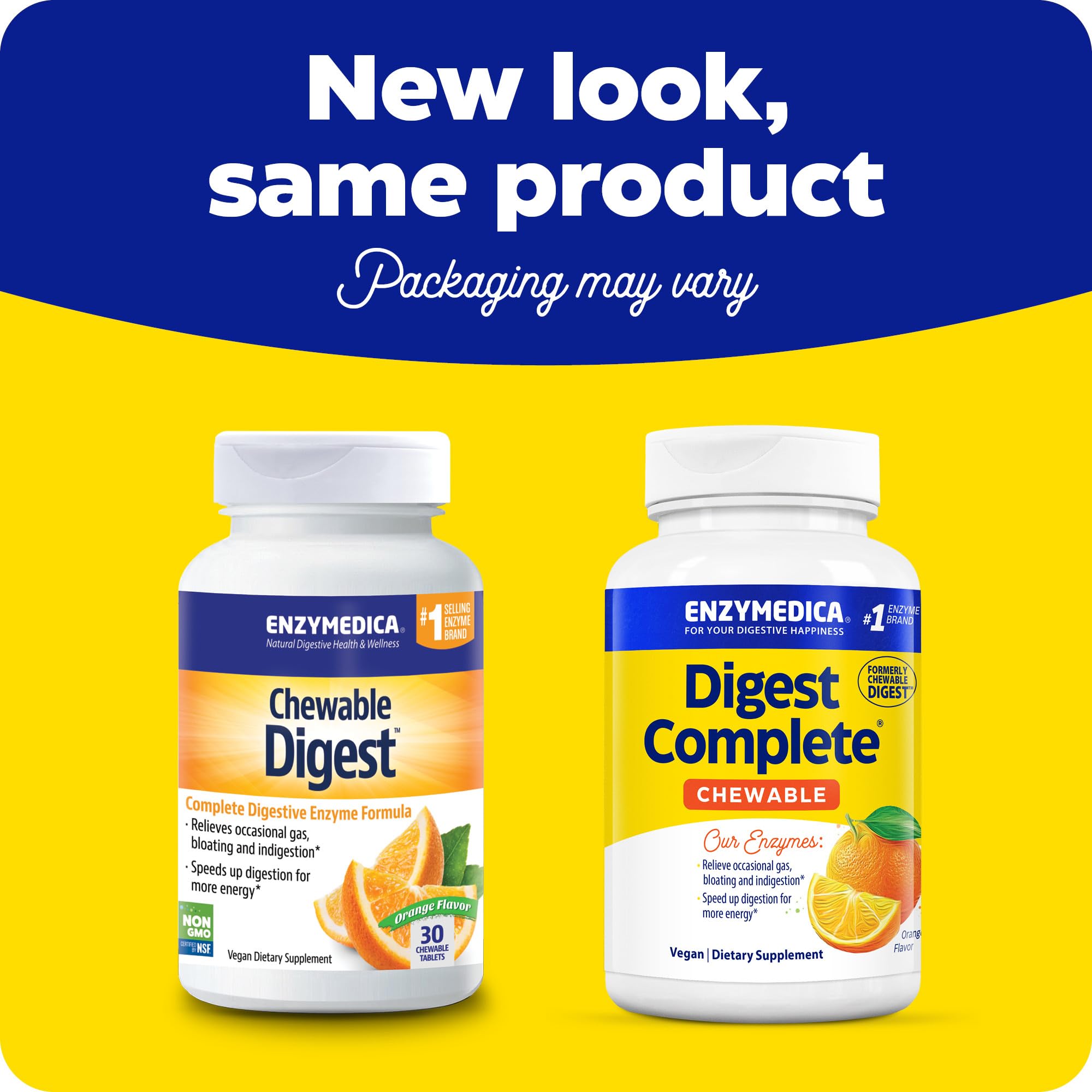 Open bottle of Digest Chewable orange tablets