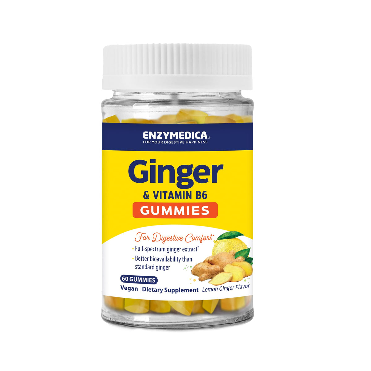 Enzymedica Ginger & Vitamin B6 Gummies bottle on white background