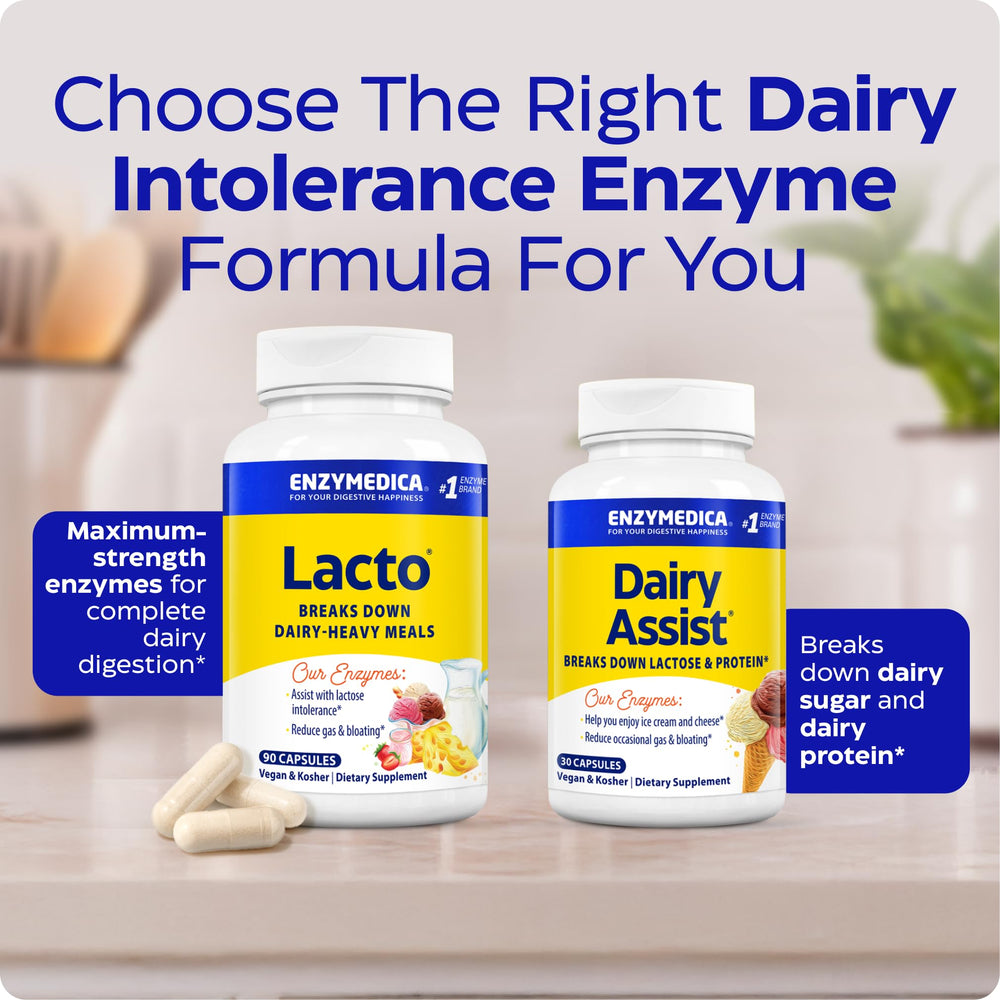 Dairy digestion graphic on Enzymedica Lacto packaging