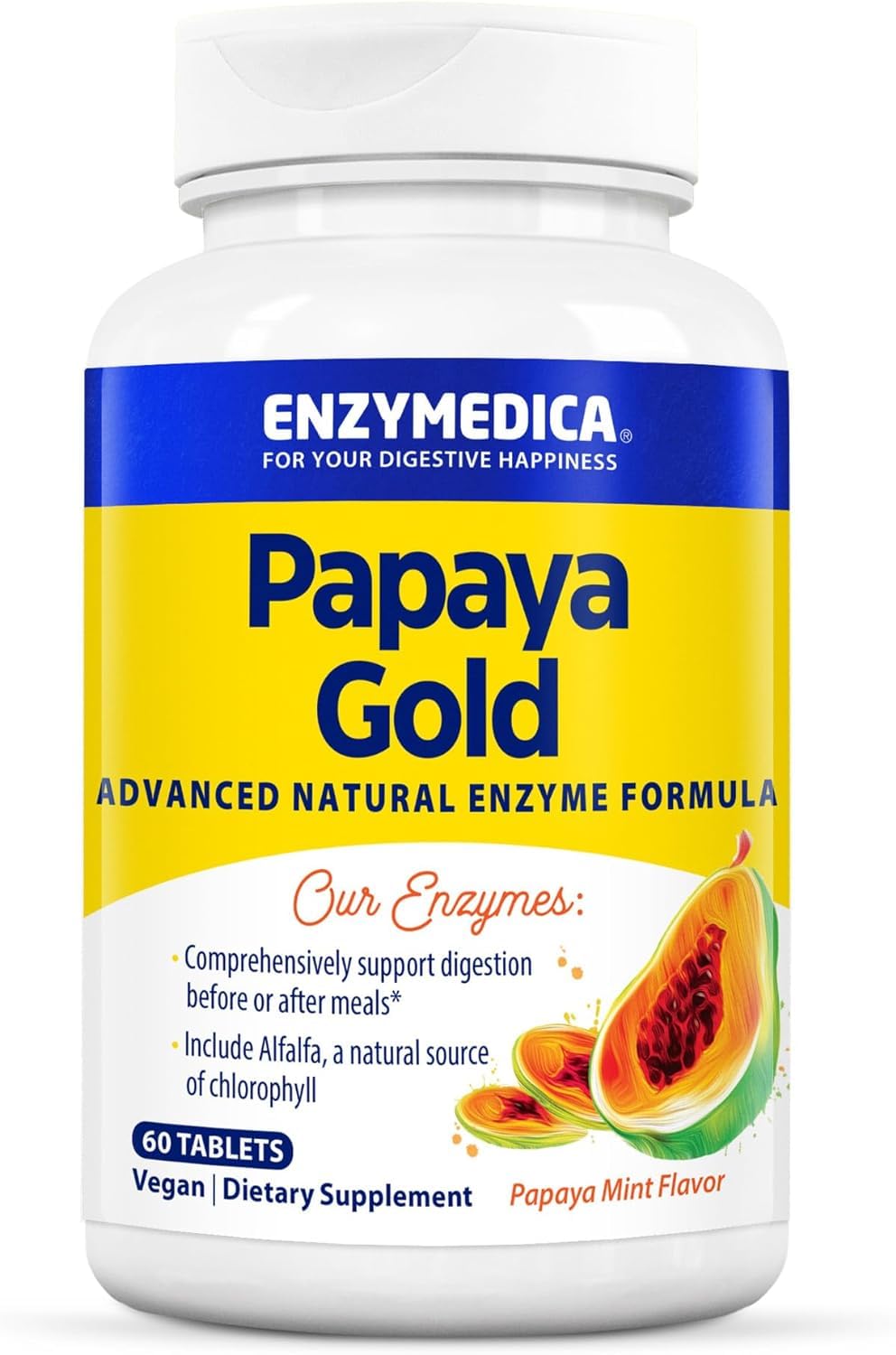 Enzymedica Papaya Gold digestive enzymes with organic papaya, chlorophyll and mint flavor - 60 chewables