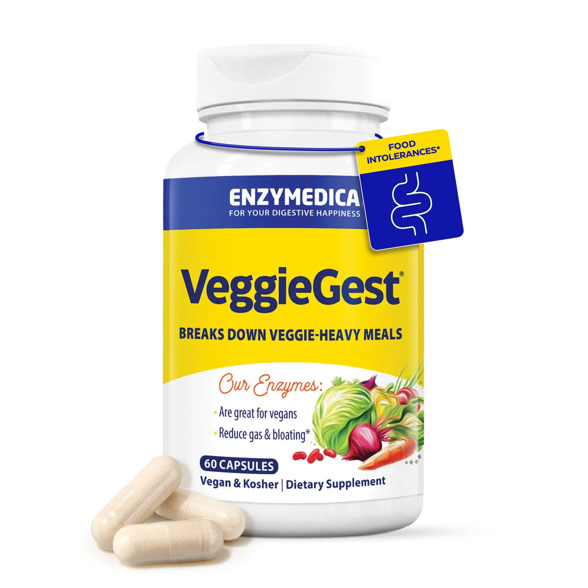 Enzymedica VeggieGest bottle with label on a clean surface