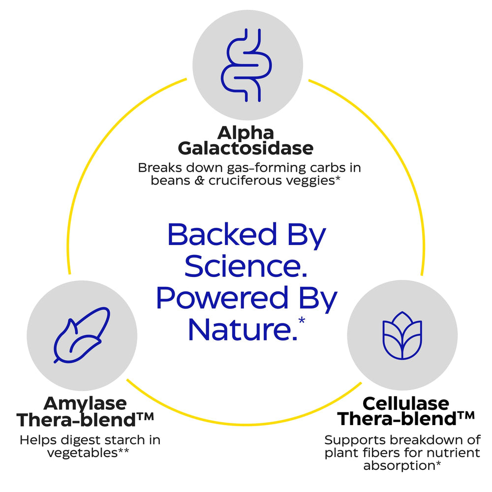 Graphic depicting gas relief and smooth digestion with VeggieGest