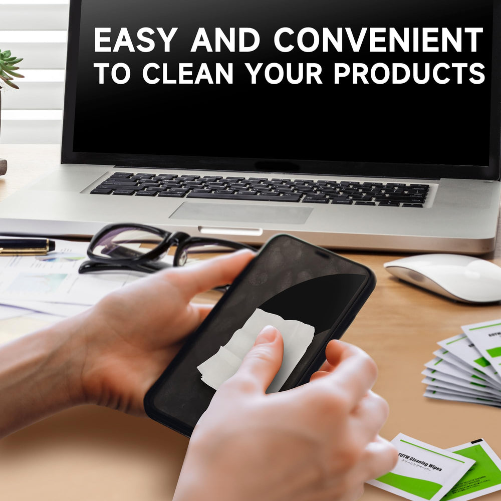 Wipe in action cleaning a smartphone screen