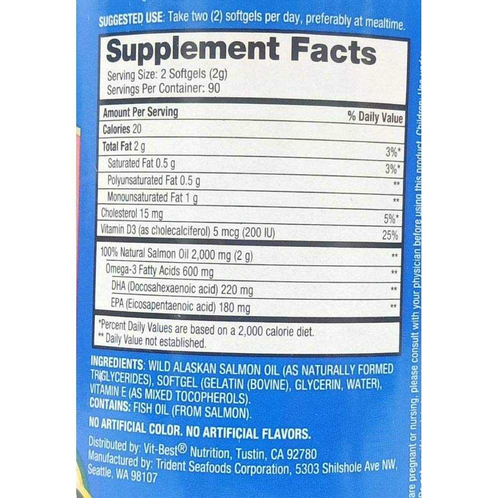 EPA and DHA omega-3 content in salmon oil