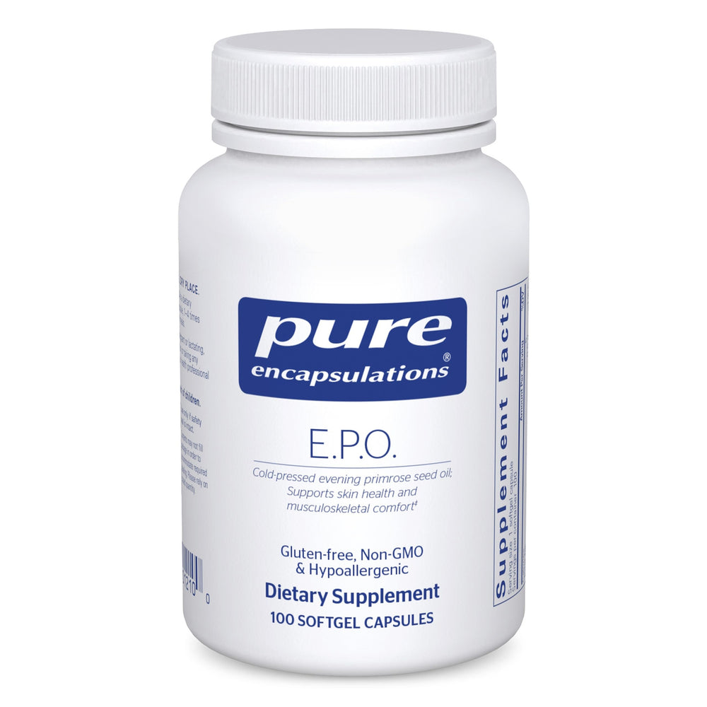 Front label of Pure Encapsulations E.P.O. Evening Primrose Oil bottle
