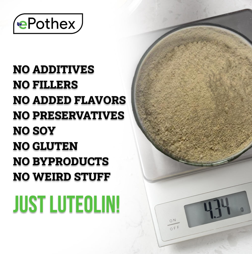 Close-up of luteolin powder showing fine texture