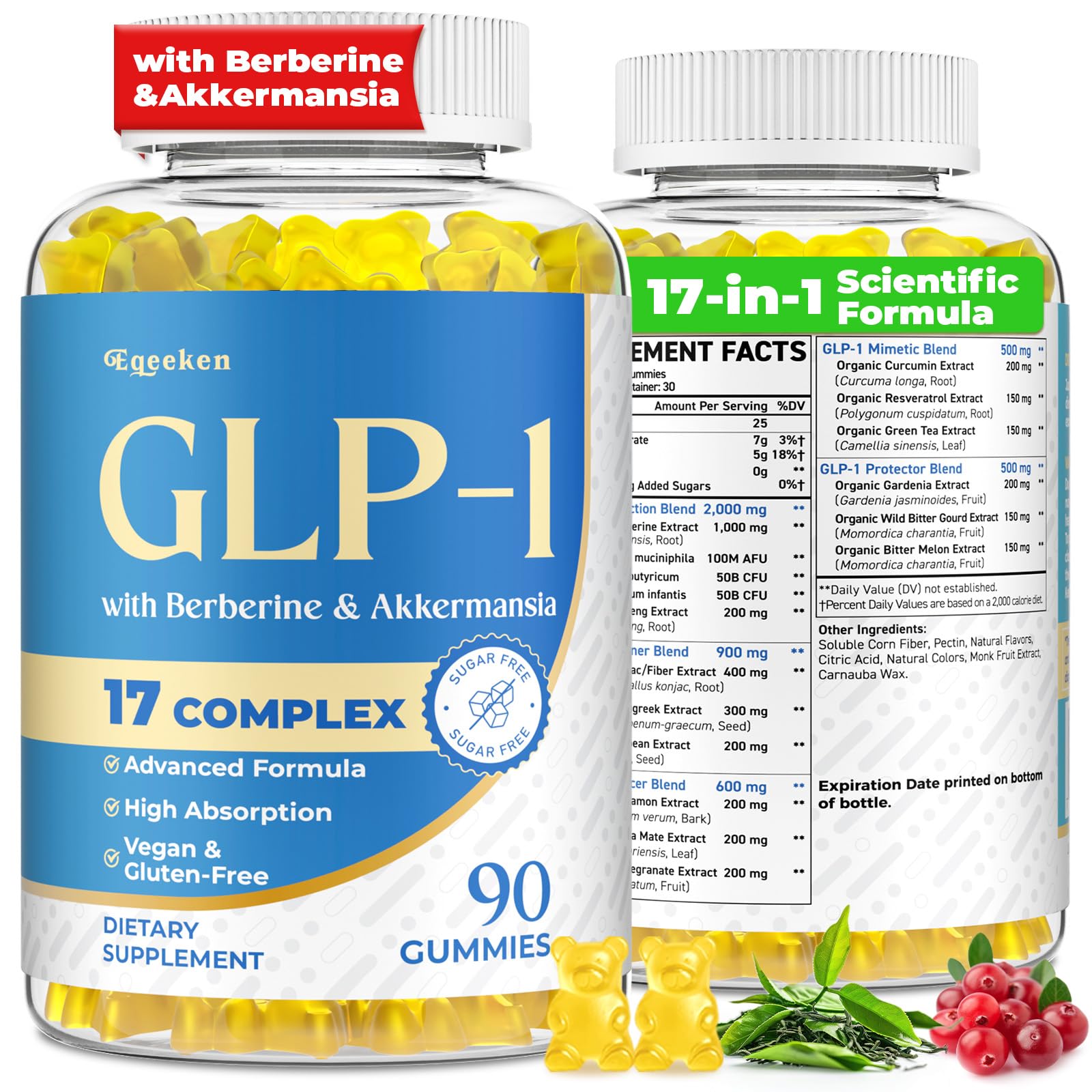 Eqeeken GLP-1 Gummies bottle front shows vibrant packaging for on-the-go metabolic support