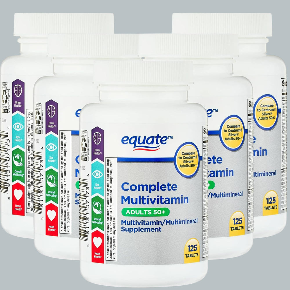 Front view of Equate 50+ One Daily Multivitamin bottle - 125 tablets