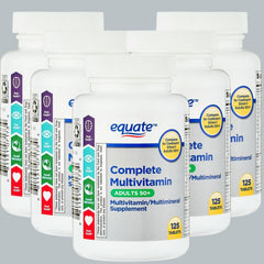 Front view of Equate 50+ One Daily Multivitamin bottle - 125 tablets