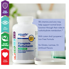 Close-up of the Equate 50+ multivitamin label