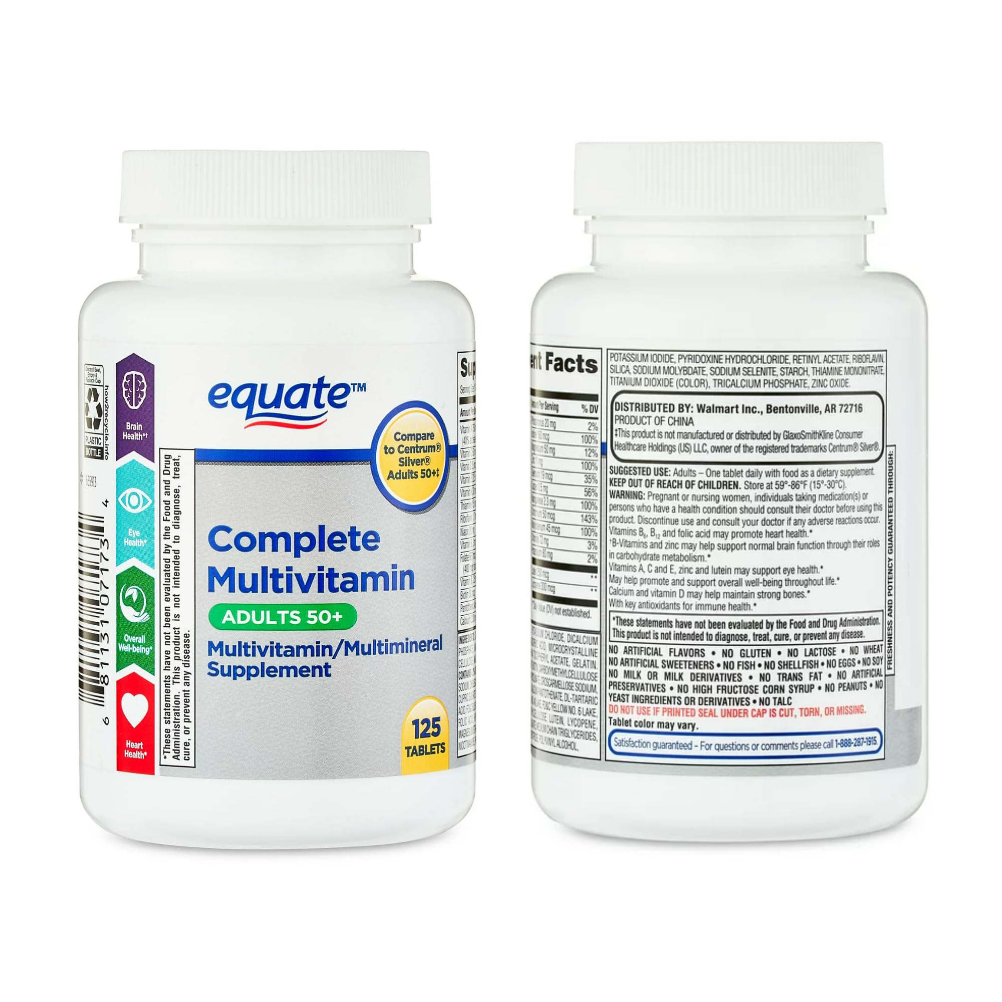 Equate 50+ One Daily Multivitamin tablets shown