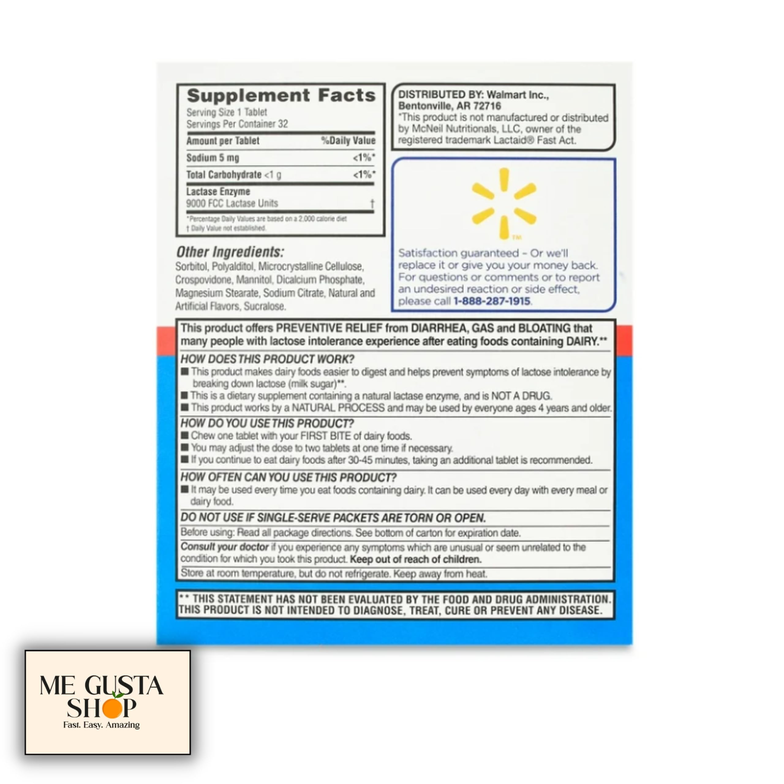 Vanilla flavor lactase enzyme chewables packaging – 32 count